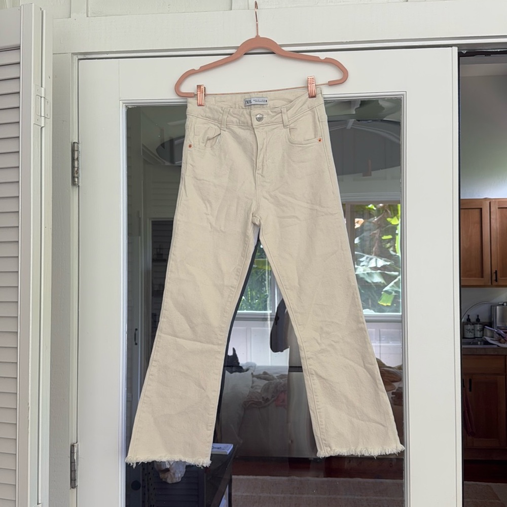 Zara Cream Flare Wide Leg Jeans canvas